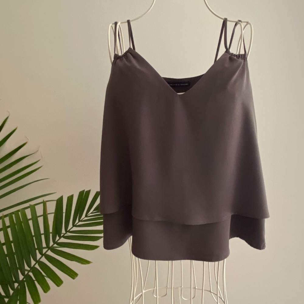 Harlow & Graham Dark Taupe Layered Top / S